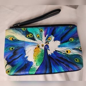 HAND PAINTED SHARIF ARTISTIC EXPRESSIONS LEATHER PEACOCK LARGE WRISTLET 🦚